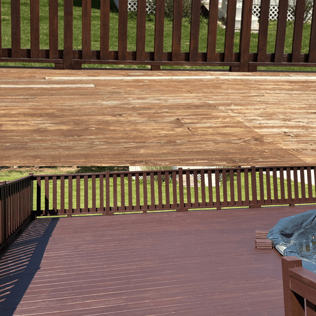 A wooden deck restored with a fresh stained finish